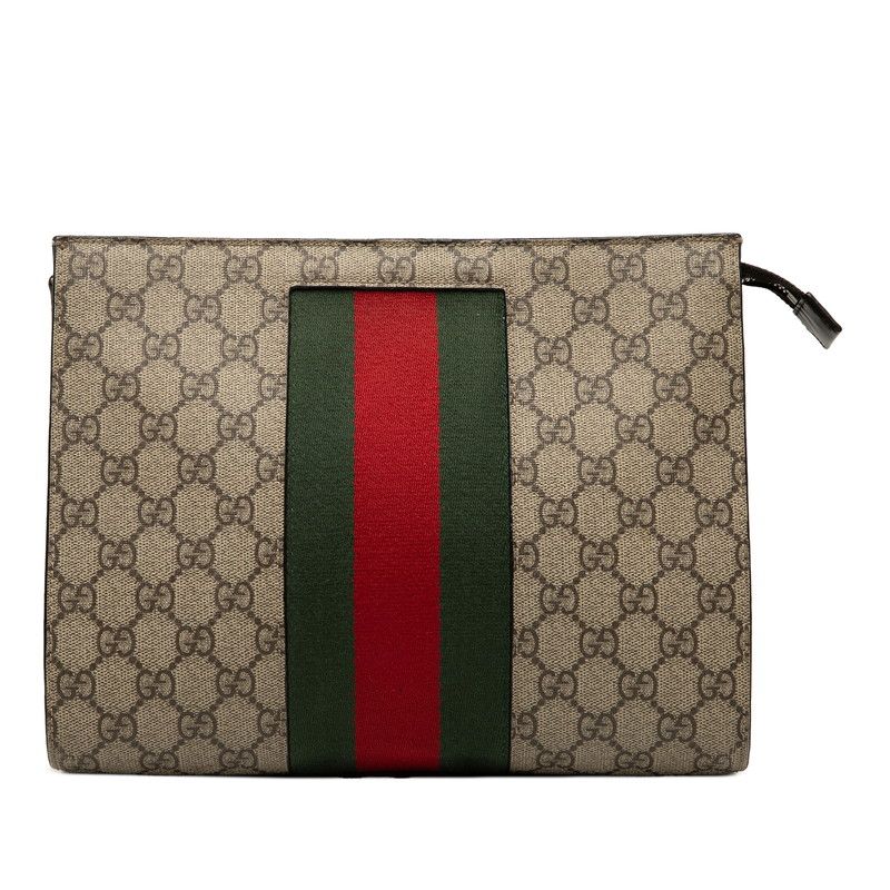 グッチ GGスプリーム シェリーライン クラッチバッグ セカンドバッグ 475316 ベージュ PVC レザー レディース GUCCI 1-0232609