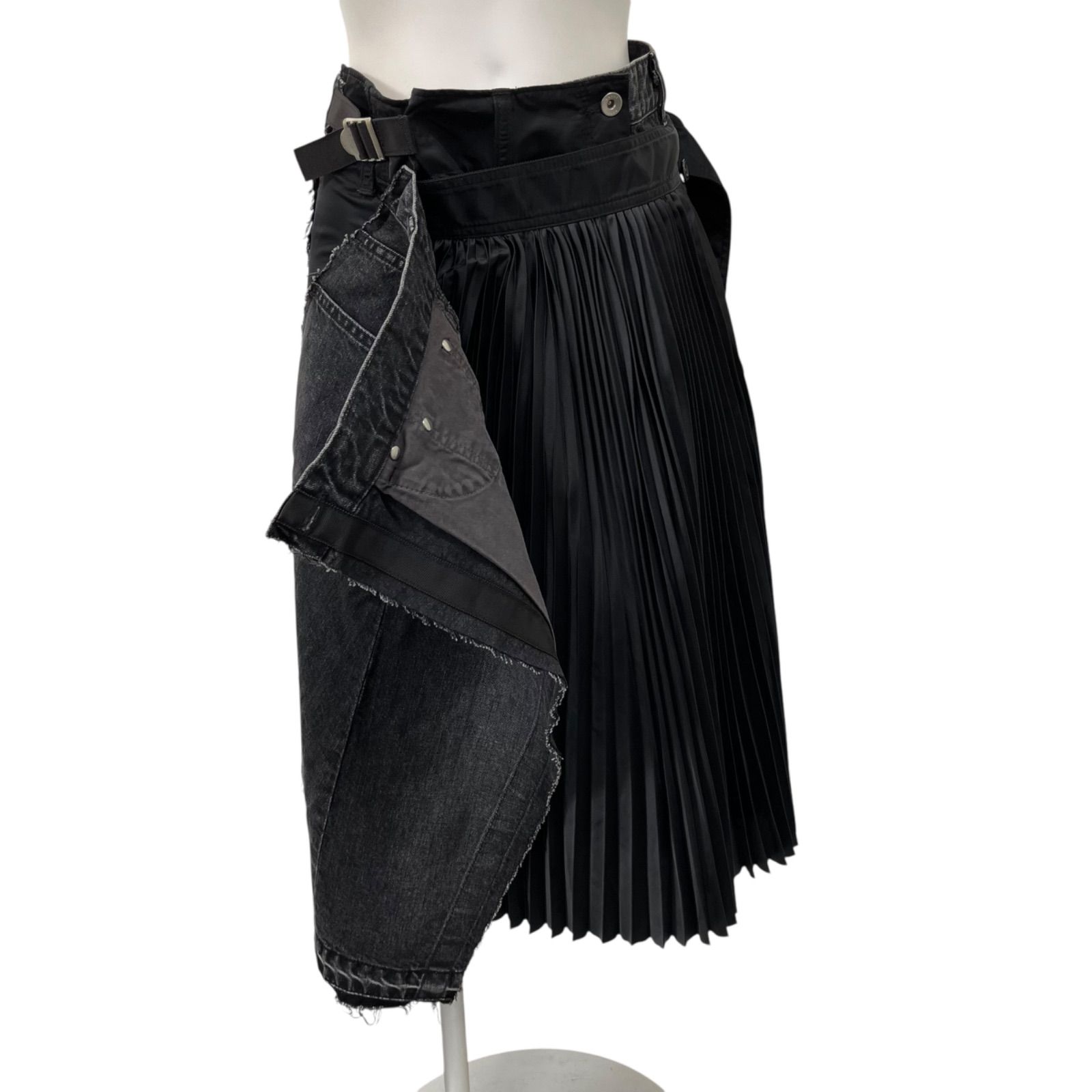 sacai サカイ 変形プリーツスカート サイズ2 異素材ドッキング パープル系 ◇sacai サカイ 変形 デニムスカート ロングスカート プリーツ