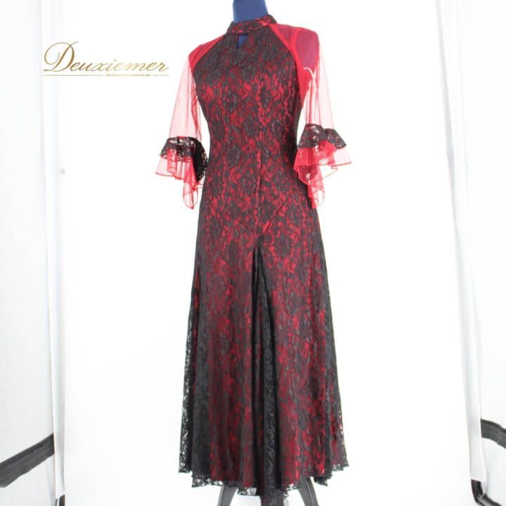 【美品 社交ダンス衣装】ワンピース ドレス leirena レイリーナ 黒 ブラック フロート 赤 青 紫 レッド ブルー パープル 長袖 社交ダンス 衣装 スタンダード ドレス パーティー レッスン