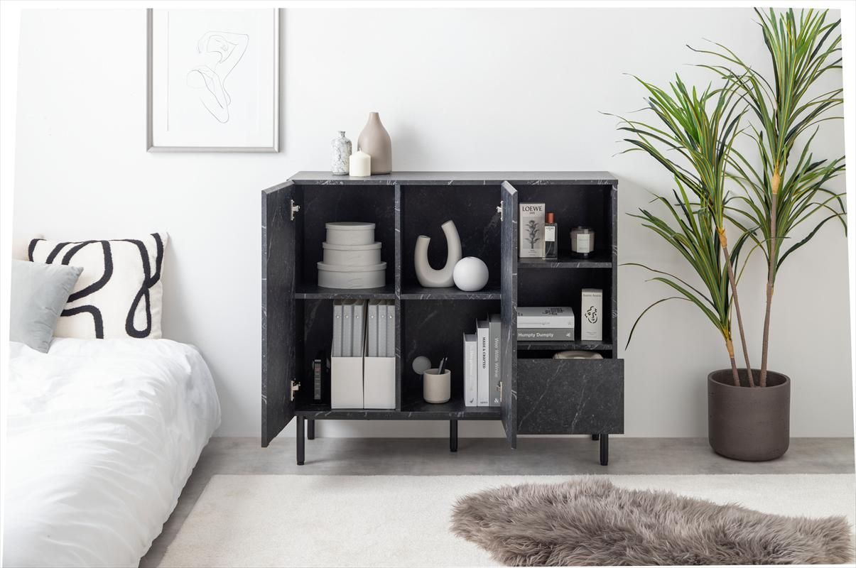 送料無料】大理石柄 キャビネット［幅100cm］Ellis リビング収納