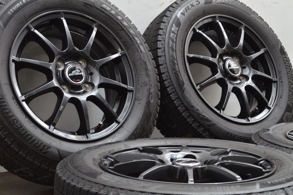 バリ溝 A-TECH シュナイダー 14in 5.5J 48 PCD100 ブリヂストン ブリザック VRX3 175 65R14 パッソ ヴィッツ フィット ノート