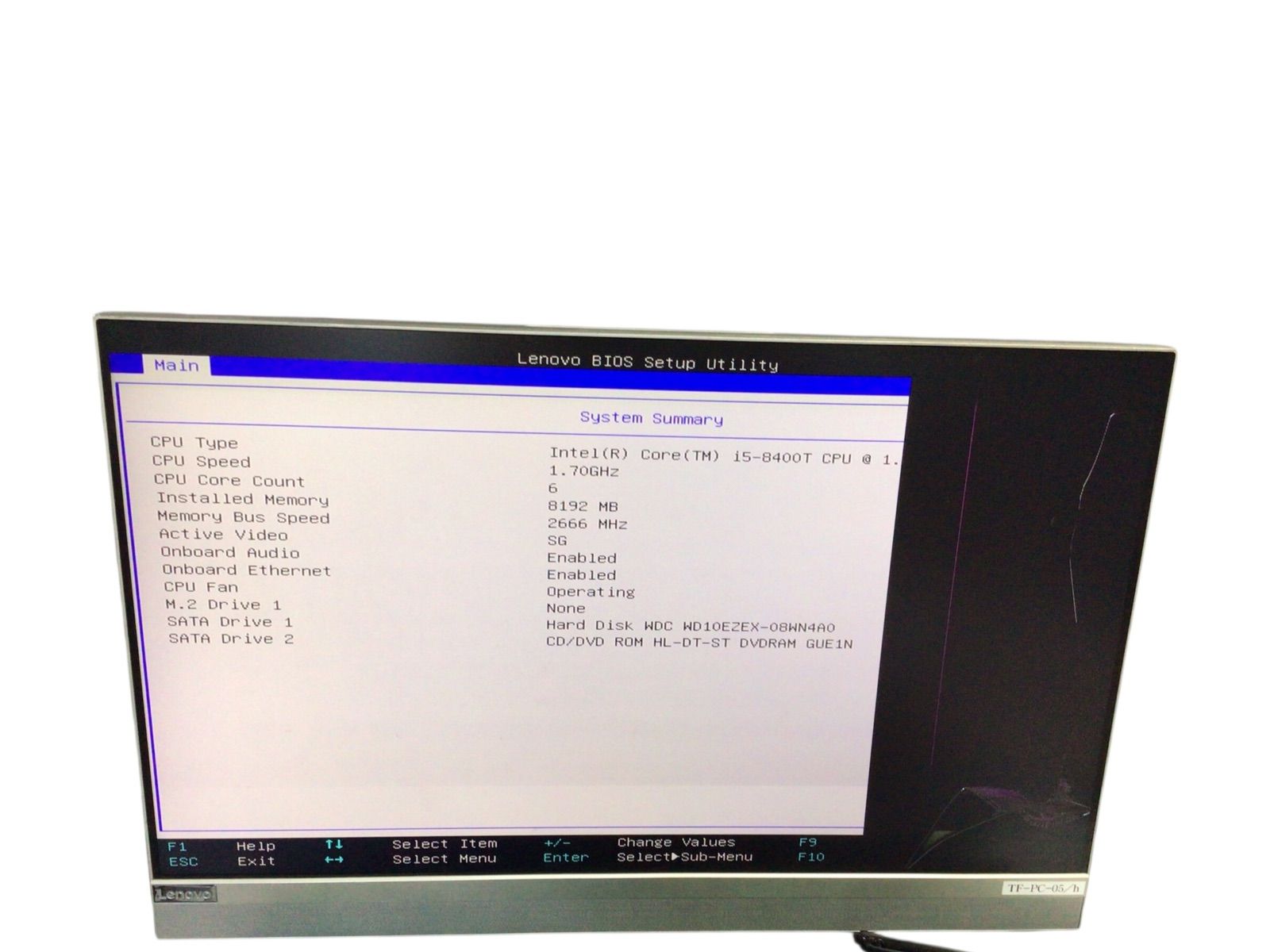LENOVO F0DJ| CPU CORE i5-8400T| メモリ8192MB|モニター割れ番号E28