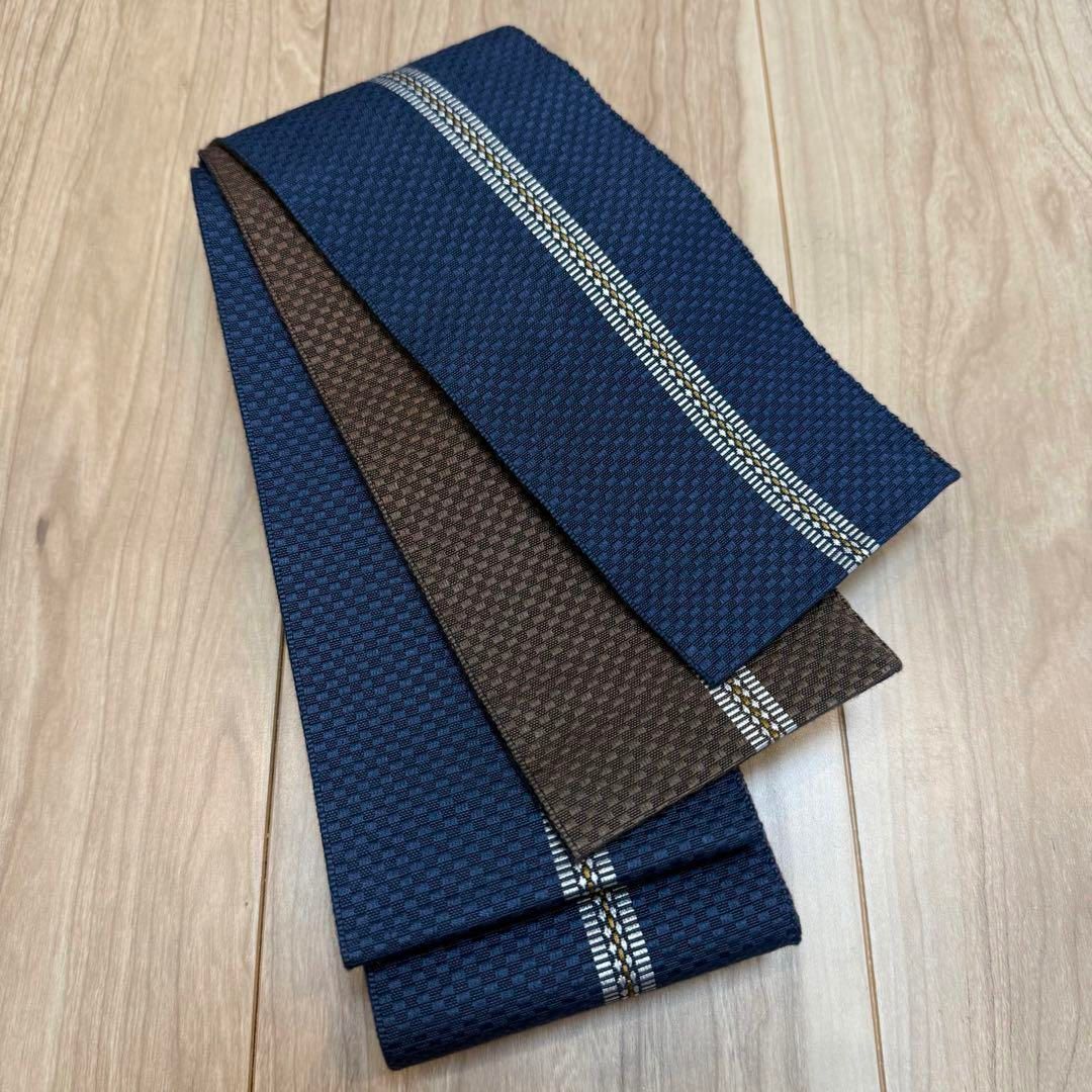 紳士 男 メンズ 角帯 絹 着物 青 茶 リバーシブル 390