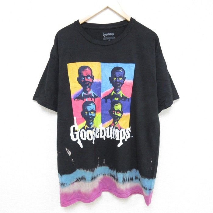 XL/古着 半袖 Tシャツ メンズ 映画 グースバンプス コットン クルーネック 黒他 ブラック タイダイ 24jul09 中古