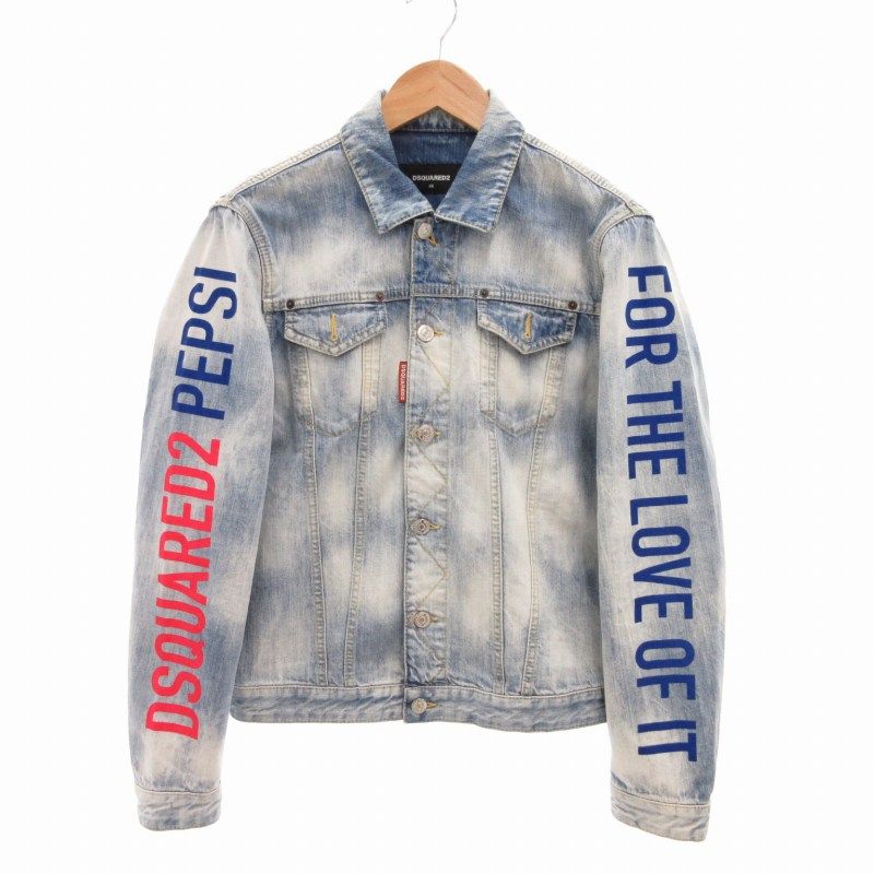 ディースクエアード DSQUARED2 20SS PEPSI DENIM JACKET ペプシ デニムジャケット Gジャン 3rd型 プリント ヴィンテージ加工 46 S-M インディゴブルー /TZ