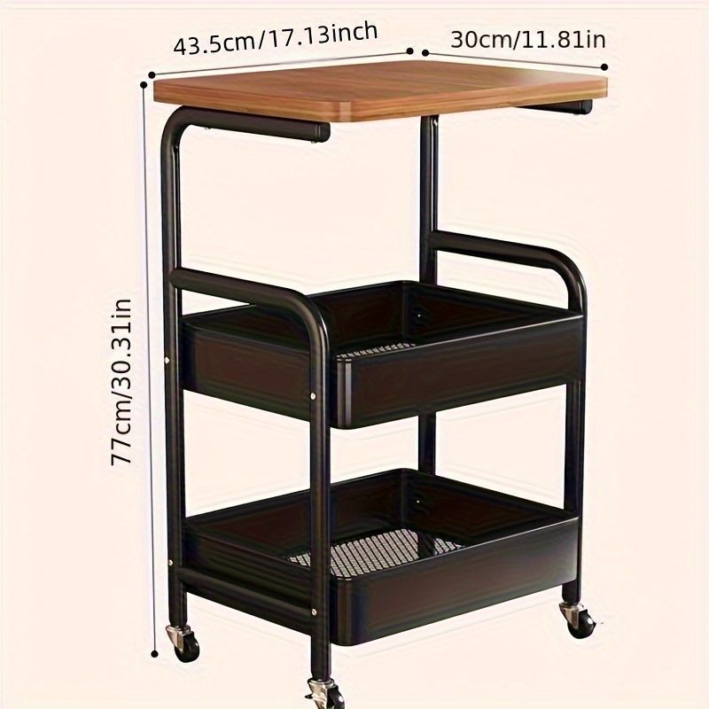 2色 - テーブルトップ付き三段ローリングカート 金属ツール&スナック収納ラック 耐久性のある炭素鋼フレーム ポータブルホイール付き 家庭やオフィス用に最適なモバイルハンドカート