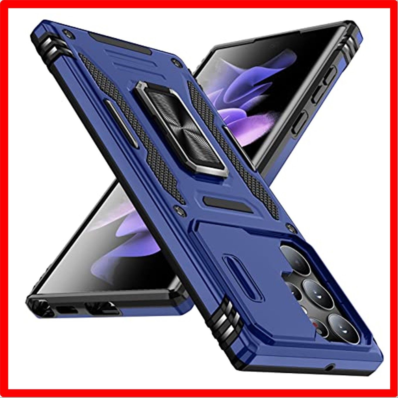  【匿名配送】 Galaxy S23 Ultra_ブルー Galaxy S23 Ultra ケース リング付き 耐衝撃 pc+tpu 車載ホルダー対応 軽量 薄型 その他