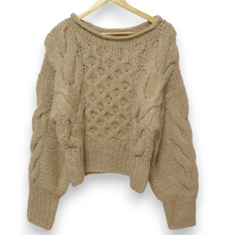 23AW THE TOE ザ トゥー mines handmade cable knit アルパカブレンド 長袖 ケーブルニット セーター サイズF ベージュ レディース 古着