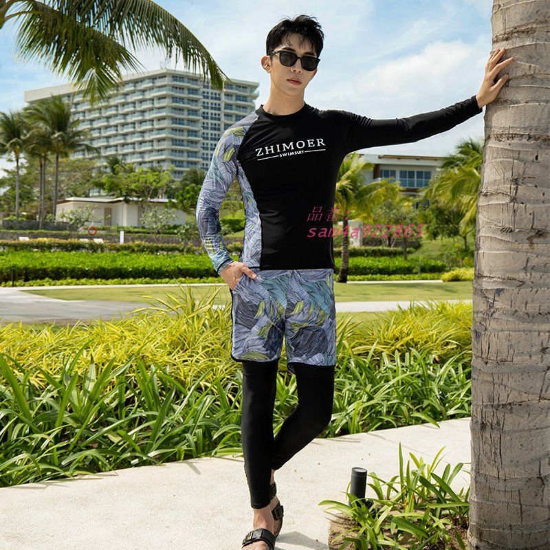 水着 メンズ 3点セット 長袖 レギンス 大きいサイズ 男性 海水浴 プール 露出控えめ 日焼け対策 5分丈パンツ マリンスポーツ スパ水着 スポーツ水着 クラゲ対策 am4a922865