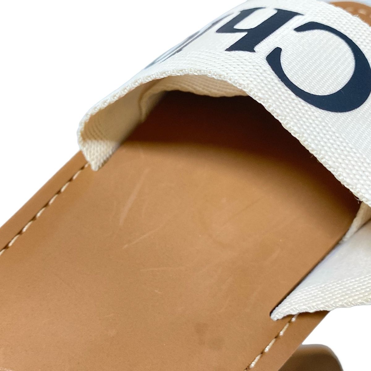  Chloe クロエ サンダル 39 レディース ウッディ ブラウン×アイボリー×黒 オープントゥ レザー サンダル サンダル ミュール