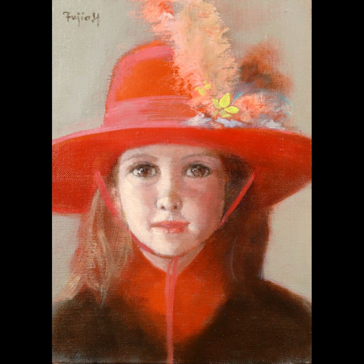 山田赤代子 ベコニヤ 肉筆油彩画 直筆サイン