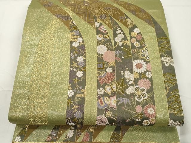 平和屋着物●六通柄袋帯 唐織 宝尽くし飛鶴花文 金糸 正絹 CAAX9447yk