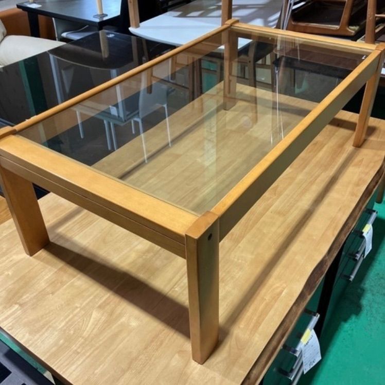 カリモク家具 希少オールド ガラステーブル／ローテーブル／昭和レトロ モダン 送料込】オールドカリモク 家具 ガラステーブル ローテーブル 机