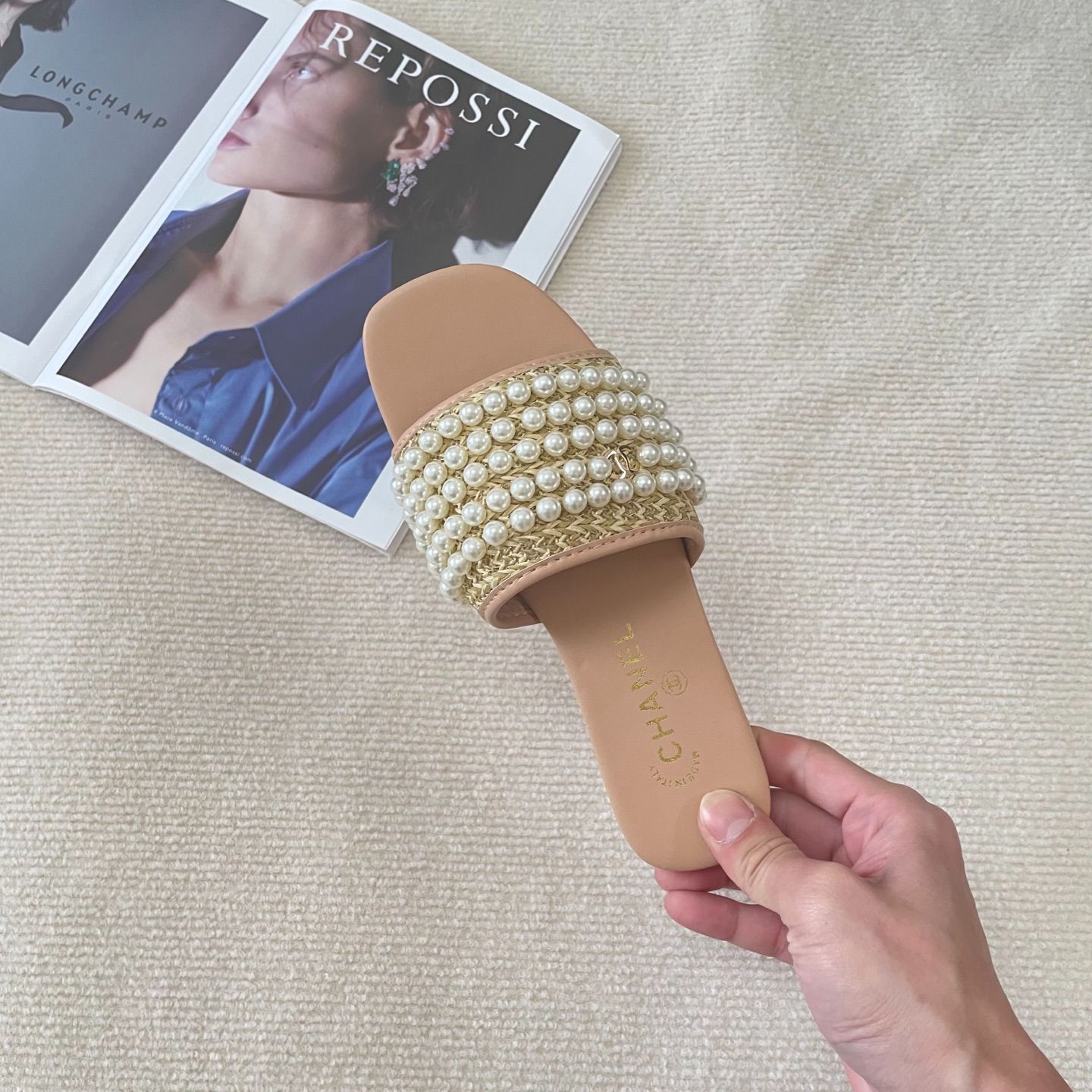 美品なシャネルパール装飾 フラットサンダル　36サイズ 愛されスタイル♪】シャネル CHANEL フラット パールサンダル