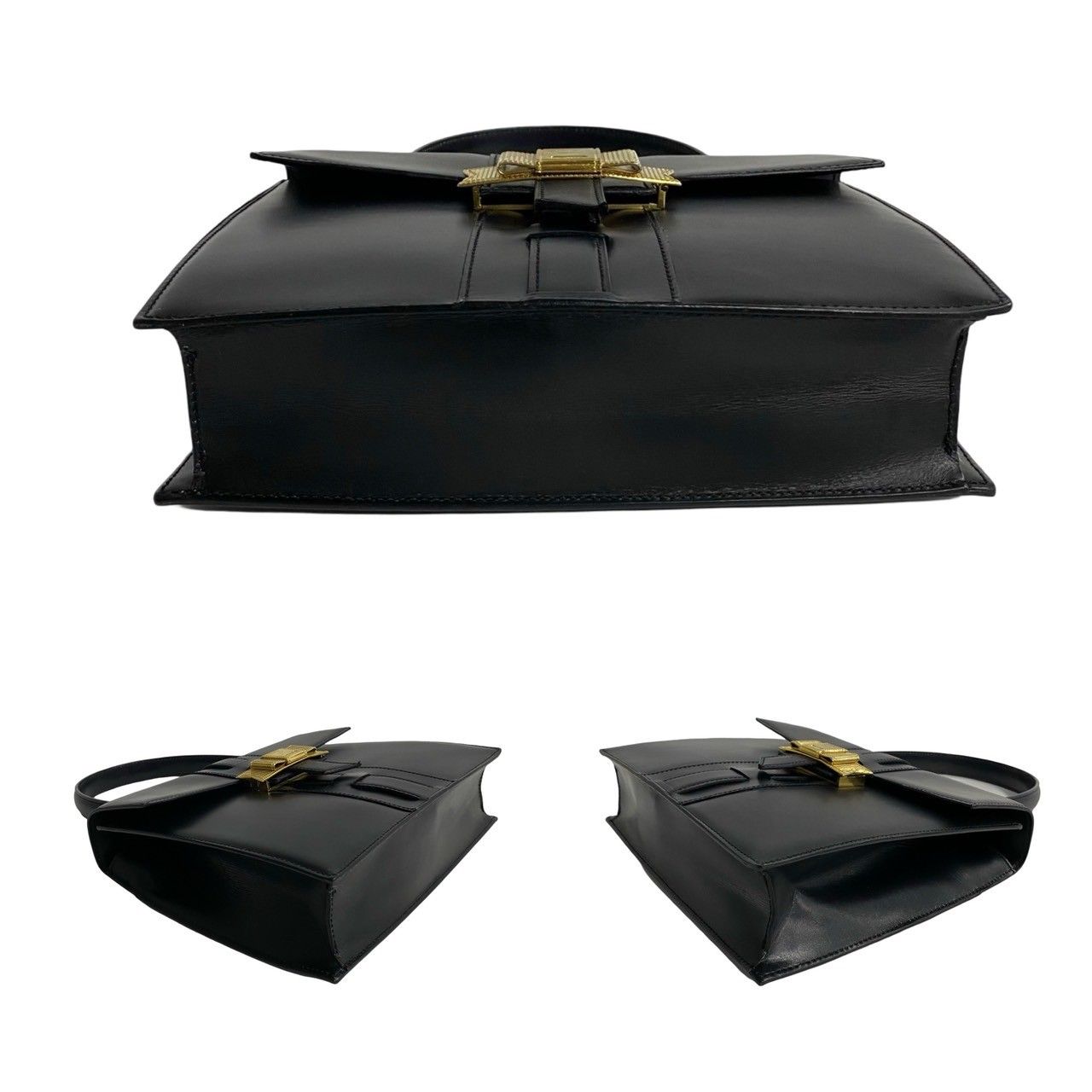 極 美品 CELINE セリーヌ ヴィンテージ リボン ロゴ 金具 カーフ