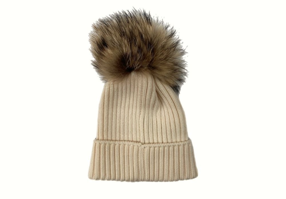 MONCLER ホワイト キッズ・レディースニット帽 ファー付き ホワイト ニットキャップ : アクセサリー & シューズ 向けの キッズ