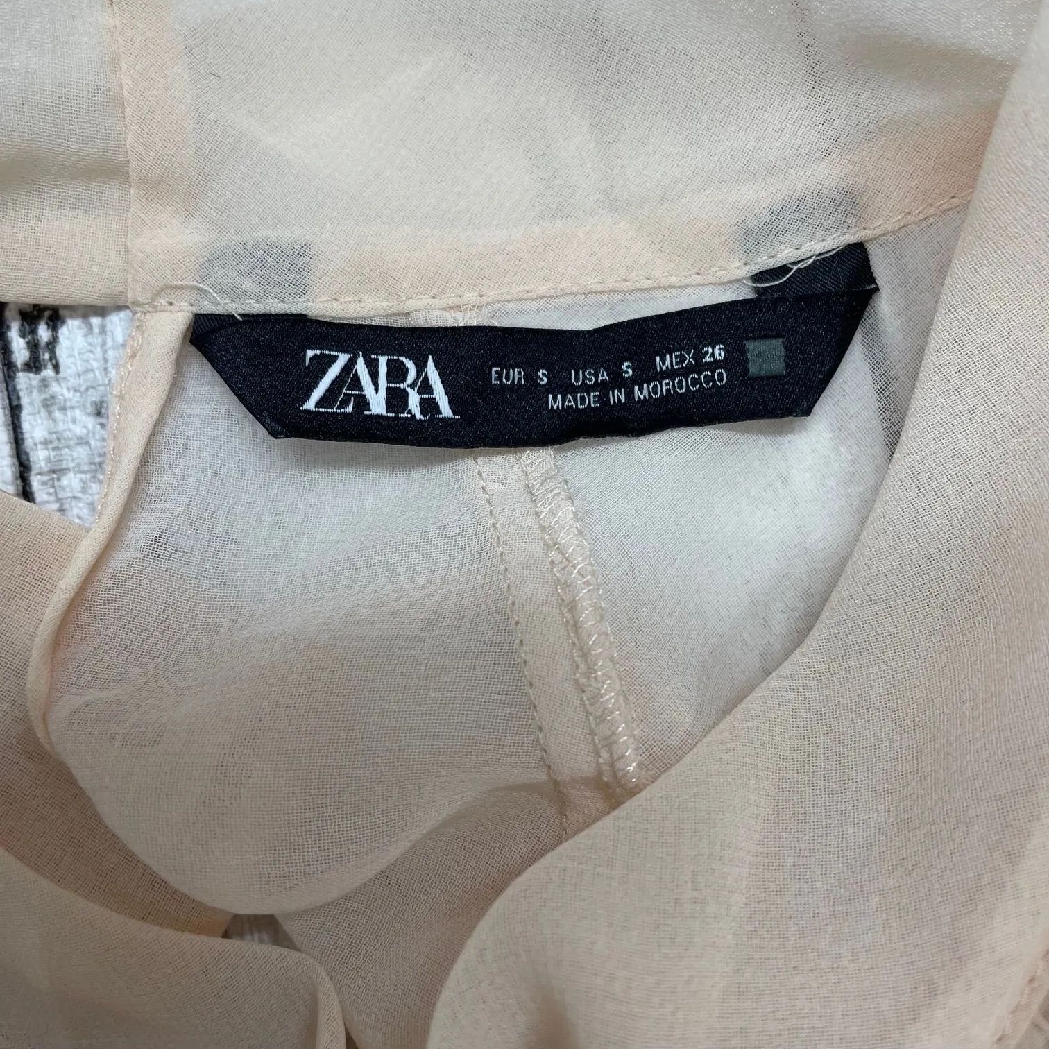 ZARA 】ザラ フラワープリントリボンシフォンブラウス ピンク S - メルカリ