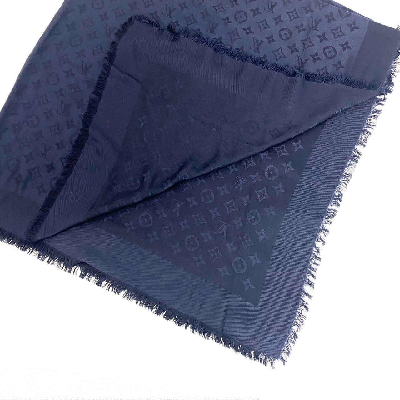 LOUIS VUITTON】大判ストール モノグラム ブルーニュイ シルク60