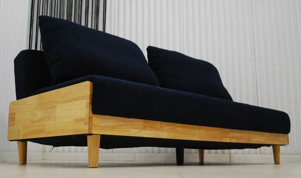 アウトレット 現品限り 一部 大 高品質 ソファーベッド もこもこファブリック 布製 ネイビー 木ラインデザイン 240723 NEXPOTALLINN_EU