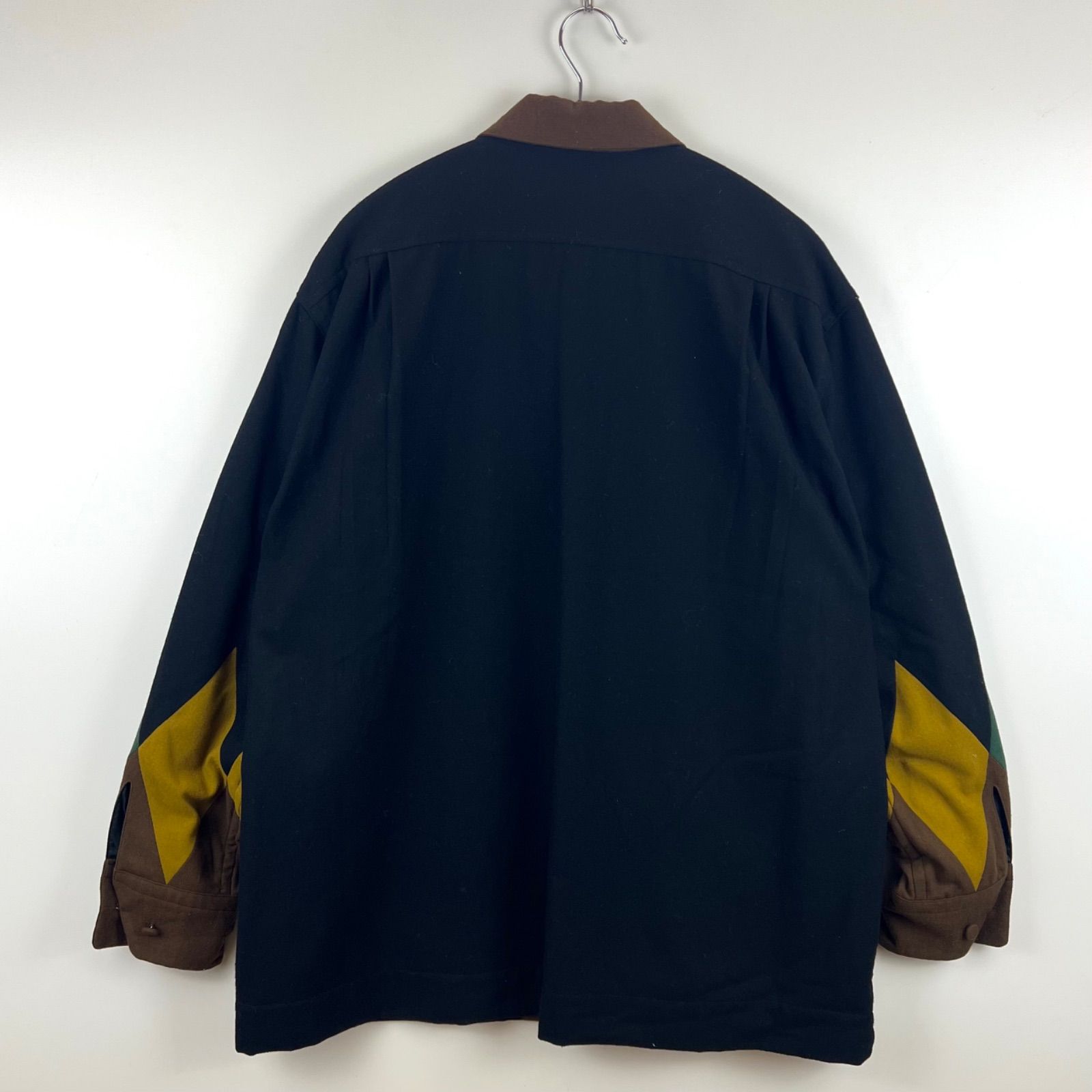 MONSIEUR NICOLE 80s vintage open collar wool rhombus L/S