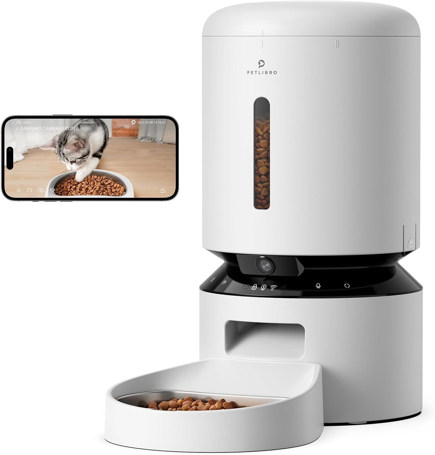 PETLIBRO 自動給餌器 猫 カメラ付き 自動餌やり器 1080P 暗視機能 スマホ遠隔操作 双方向会話 2.4G 5G WiFi対応 フード残量不足検知 詰まり防止センサー 動体検知 音声検知 ペット見守り 5L大容量 ホワイト