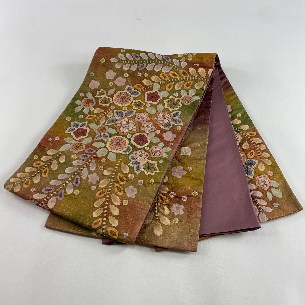 黒地に銀糸 辻が花風植物柄の袋帯 成人式の着物・帯 : 着物 ま