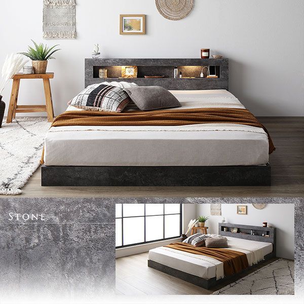 ベッド ダブル 2層ポケットコイルマットレス付き ヴィンテージブラウン 収納付き 宮付き 棚付き コンセント付き ベッド ダブル 2層ポケットコイルマットレス付き ヴィンテージブラウン