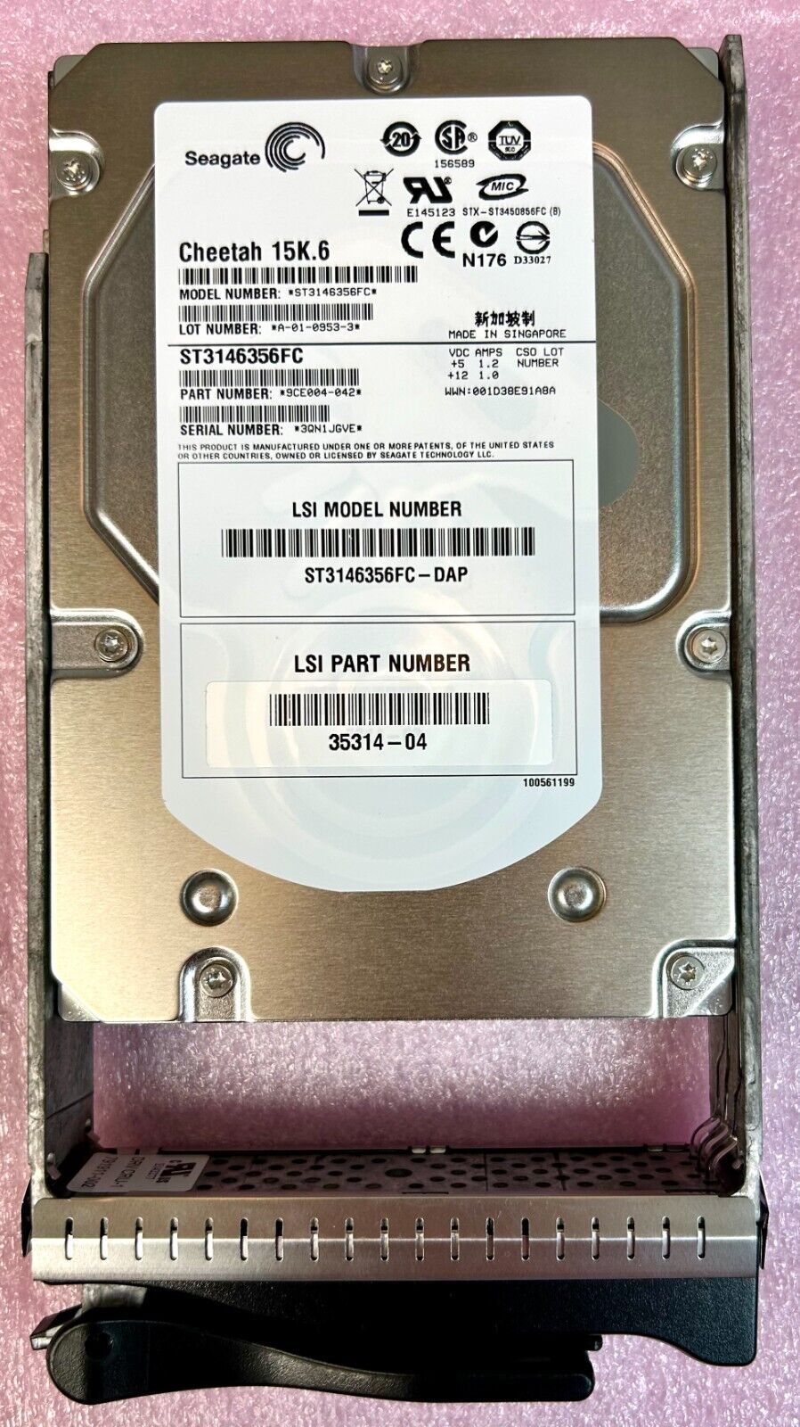 LSI Logic/Seagate ST3146356FC 146GB、15K、ファイバー チャネル 3.5 インチ HDD LSI P/N 35314-04