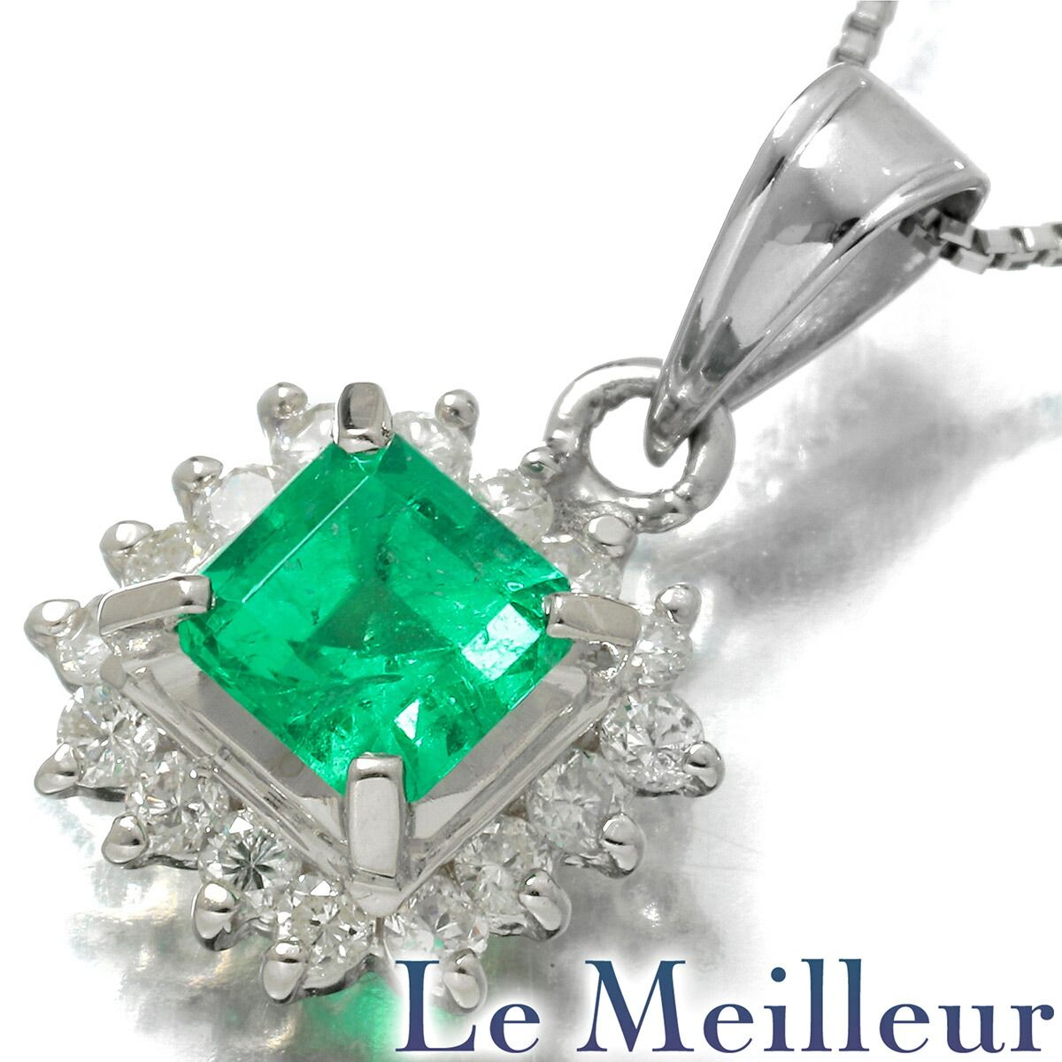 エメラルド 0.39ct ダイヤモンド プラチナ Pt850 ネックレス 中古 