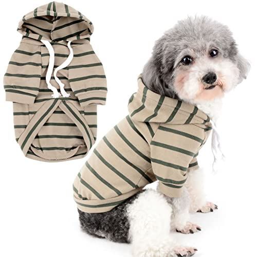 小型わんちゃんです。 XS_カーキ ZUNEA 犬服 犬用 パーカー小型犬 中型犬 ボーダー柄 T