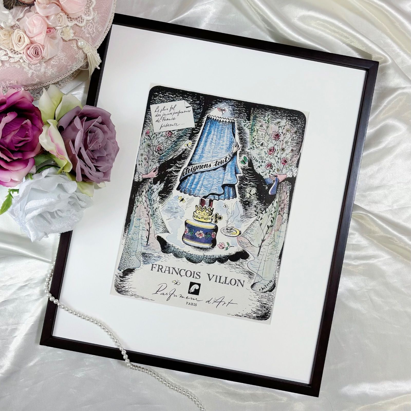 1950年代 広告 Fancois Villon 香水 ポスター ヴィンテージ アートポスター フレーム付き 額縁 インテリア モダン おしゃれ かわいい 壁掛け ポップ レトロ