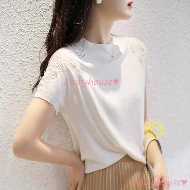 Tシャツ レディース 春夏新作 40代 半袖トップス Tシャツ レースプリント レションTシャツ ショット丈 薄手 ゆったりTブラウス おしゃれ 大人 50代 30代 Tシャツ レディース 春夏新作 40代 半袖トップス レースプリント