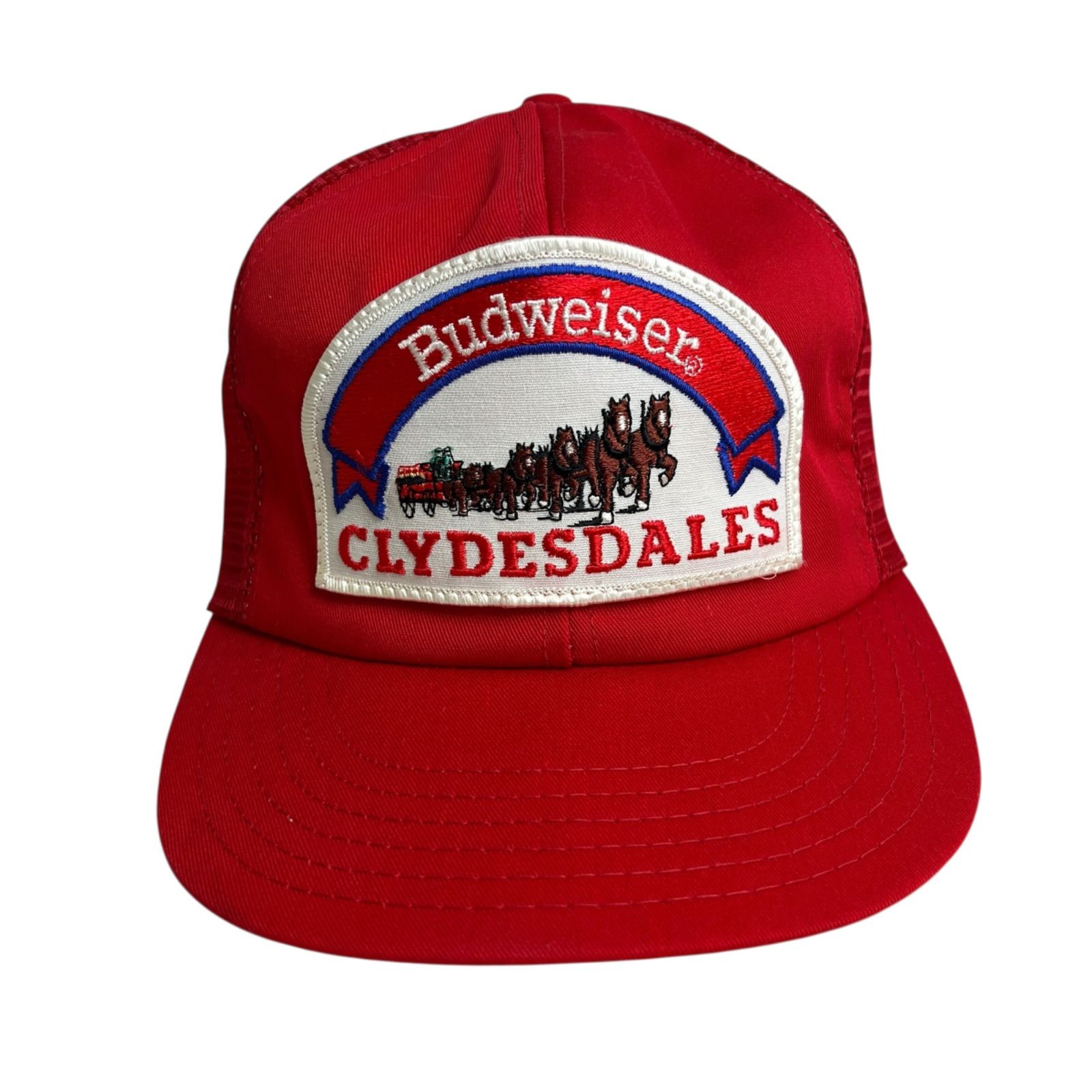 キャップ|帽子 80-90s アメリカ製 Budweiser バドワイザー CLYDESDALES メッシュキャップ ビンテージキャップ ワッペン レッド 赤