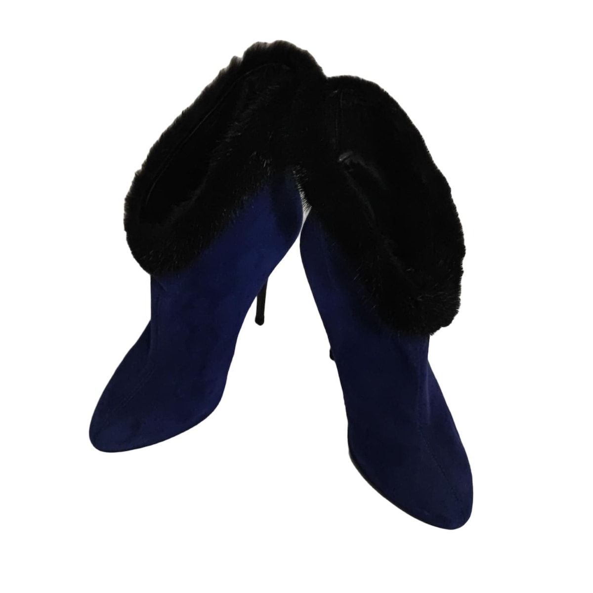 giuseppe zanotti ジュゼッペザノッティ ショートブーツ 38 レディース - ネイビー×黒 ファー