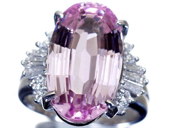 ジュエリー 超 宝石 大粒上質天然クンツァイト8.907ct＆良質ダイヤモンド0.36ct Pt900リング h7934gl