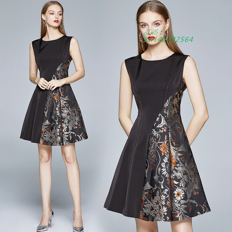 新着 ワンピース M-3L ジャガード織 感 異素材切り替え ノースリーブ 通勤 202112 パーティ ミニ フ ー 結婚式 おでかけ 202111 kni4a792564