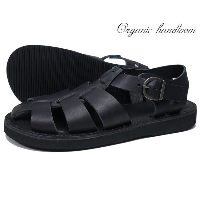 オーガニックハンドルーム レザーサンダル 黒 ブラック グルカサンダル Organic handloom GURKHA OH002009