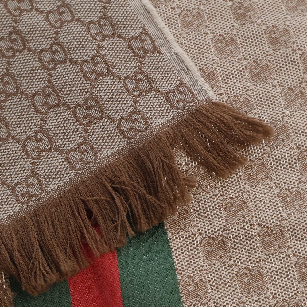 GUCCI (グッチ) シェリーライン GG総柄 シルク混 ウールマフラー