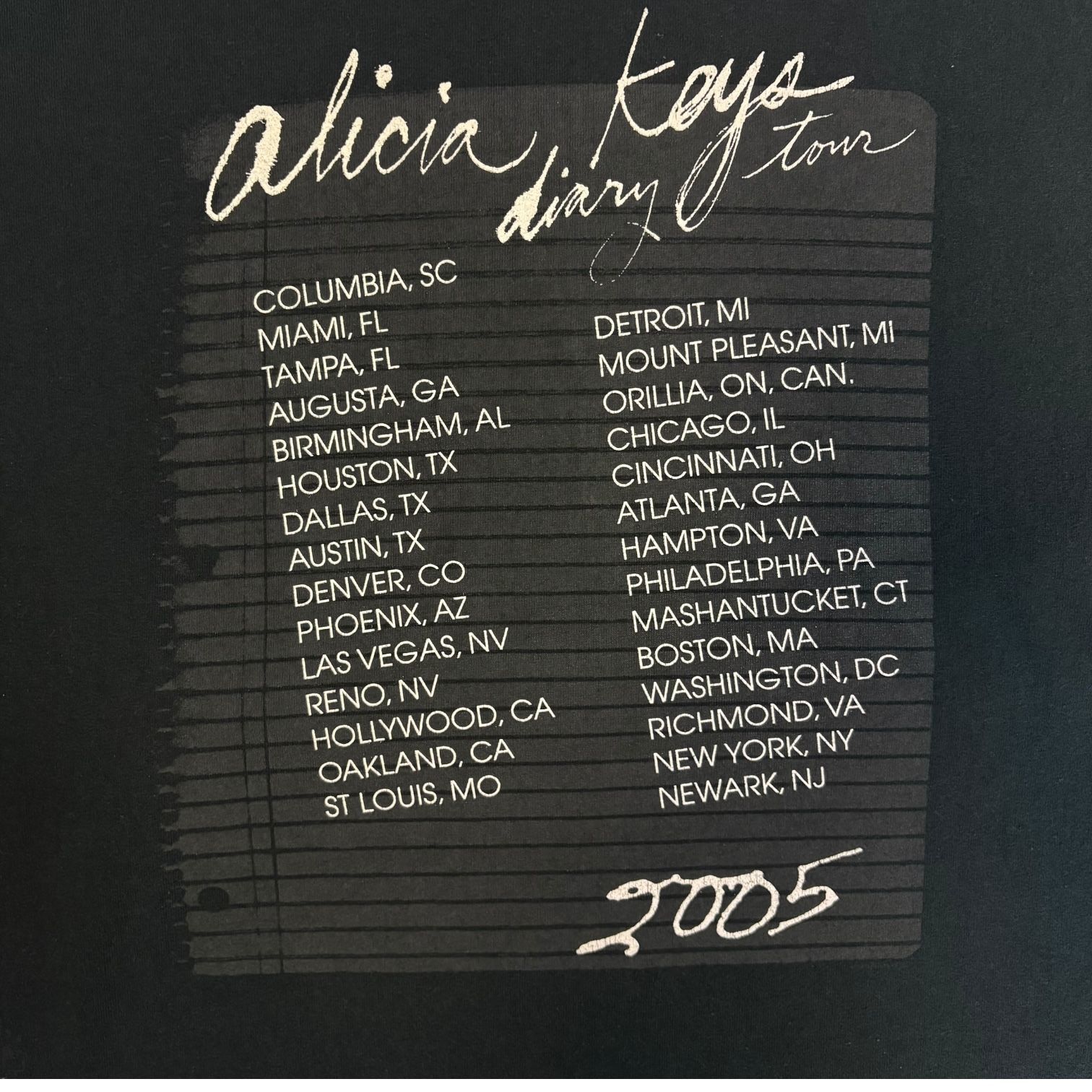 ALICIA KEYS】アリシアキーズ 2005 Diary Tour Tシャツ XL - メルカリ
