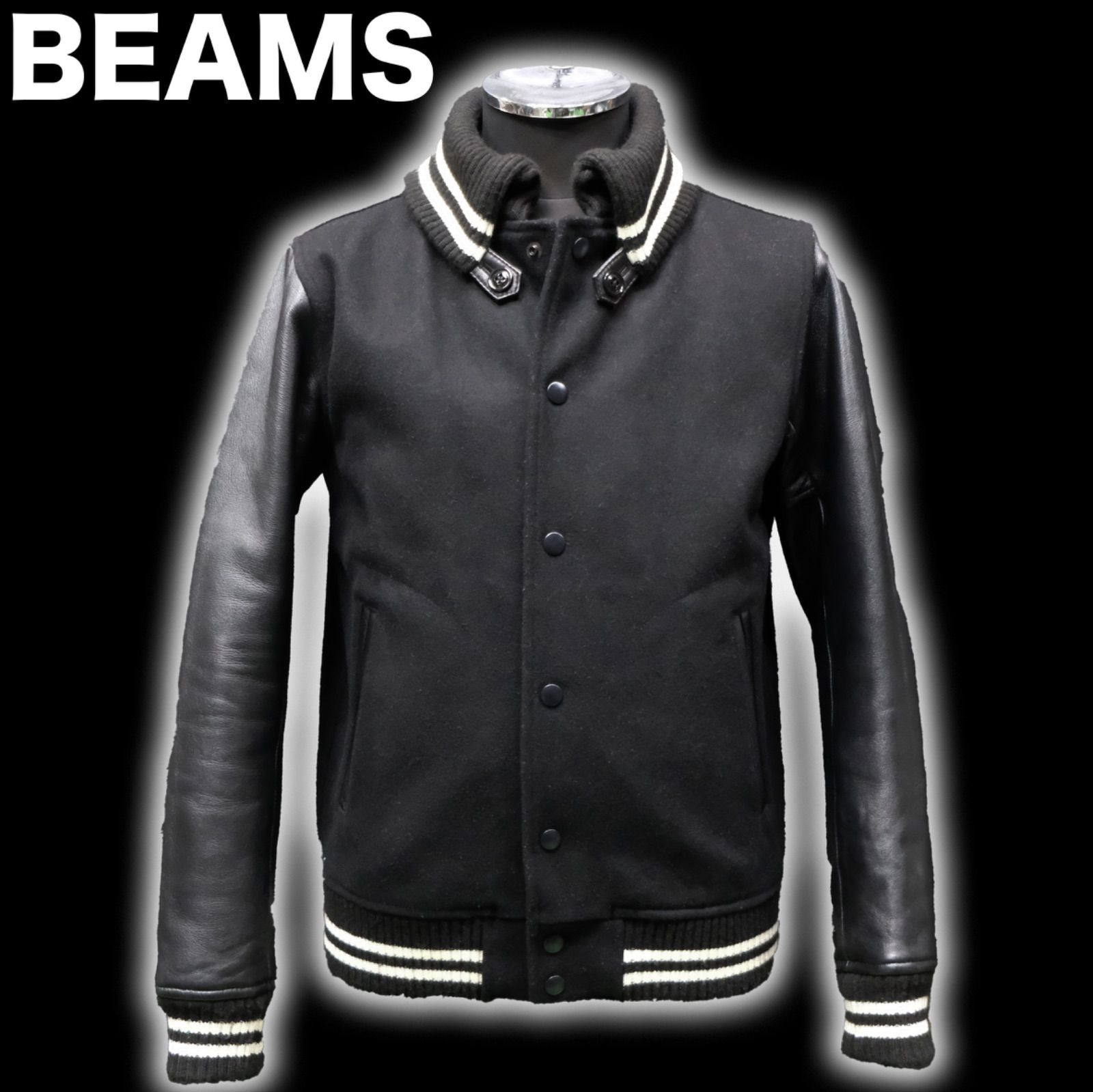 line 販売 BEAMSビームス 袖レザー ドンキー スタジャン ジャケット 黒819F