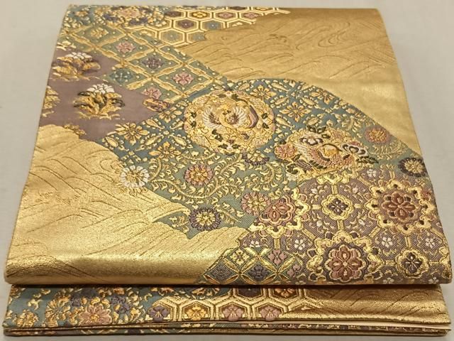 平和屋着物◎六通柄袋帯 唐織 道長吉祥文 金糸 正絹 逸品