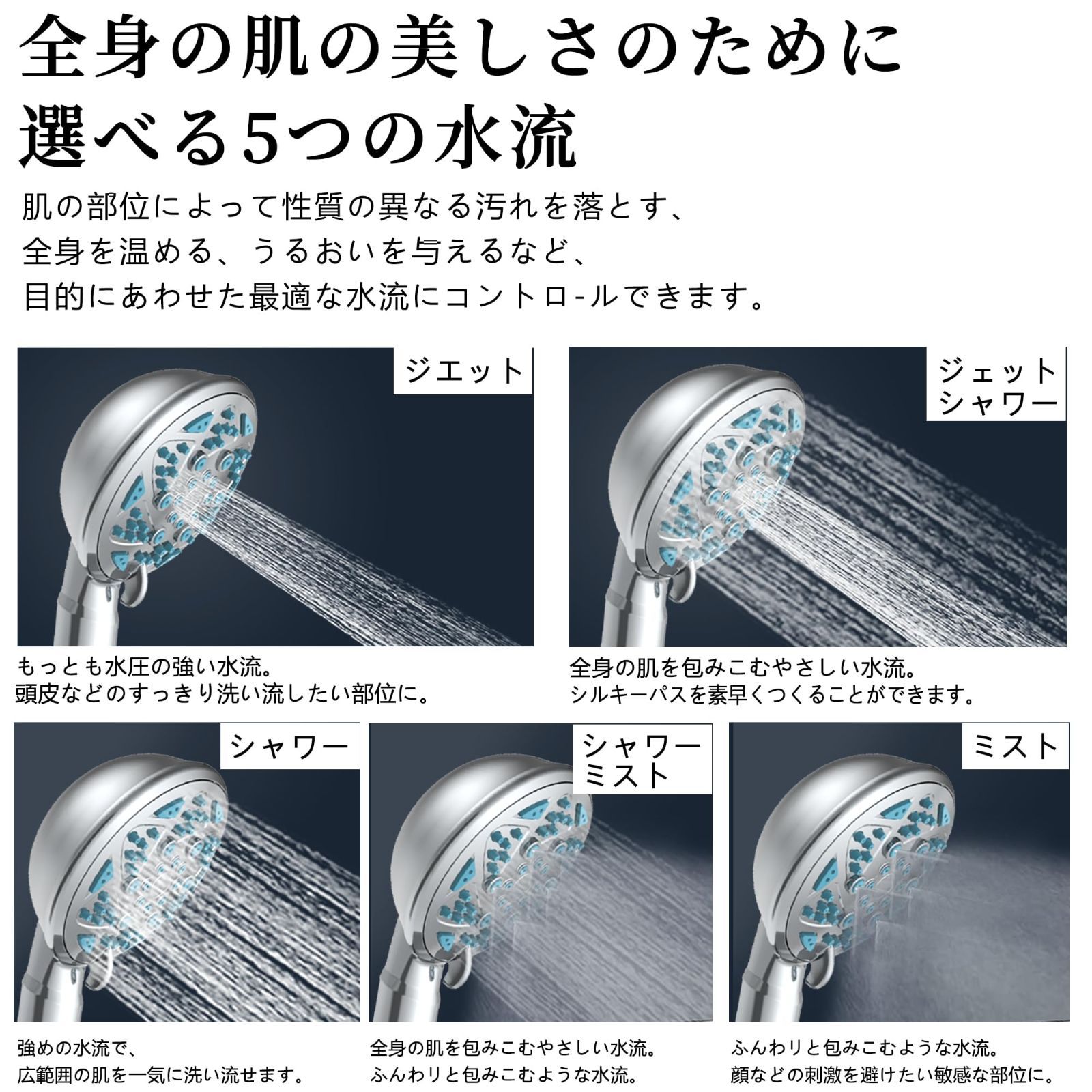 シャワーヘッド 節水 マイクロバブル ナノバブル５段階シャワーモードミスト
