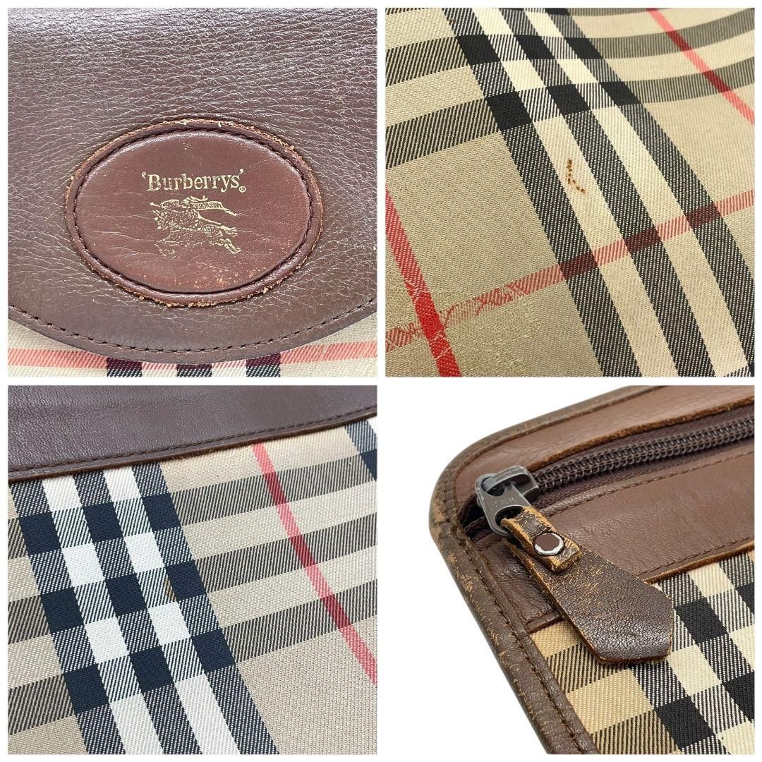 結婚式 バーバリー クラッチバッグ 茶 ベージュ ブラウン ノバチェック ホースロゴ レザー 本革 A4収納 セカンドバッグ ロゴタグ 本物保証 鑑定済 オシャレ Burberrys u10 数量限定 