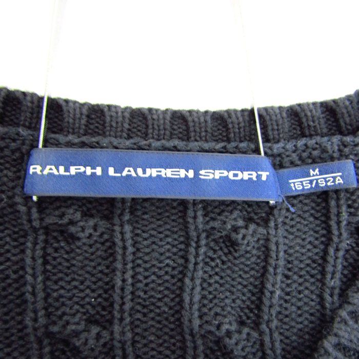 ラルフローレンスポーツ セーター トップス 長袖 Vネック ケーブルニット レディース Mサイズ ブラック RALPH LAUREN SPORT ラルフローレンスポーツ セーター トップス 長袖 Vネック