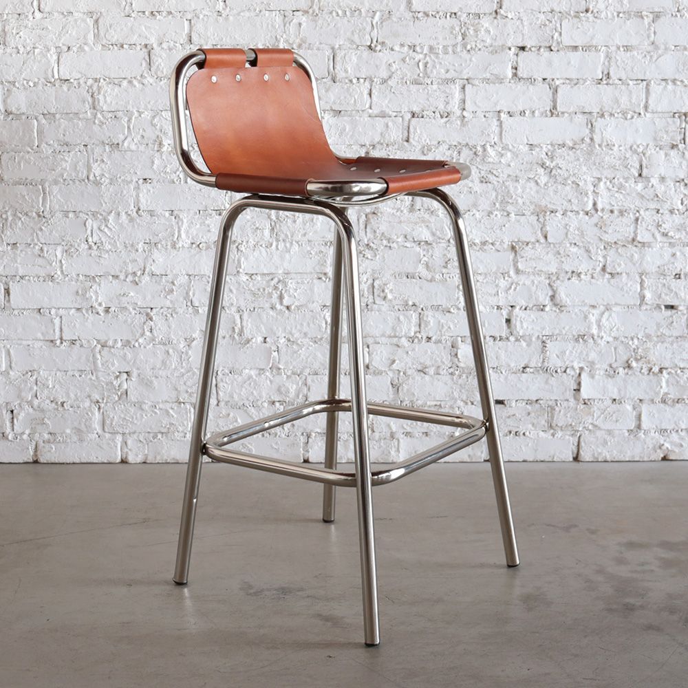 シャルロット ペリアン レザルクチェア シルバー ブラウン デザイナーズ家具 リプロダクト バーチェア スツール 椅子 アイアン スチール 本革 レザー インダストリアル レトロ 北欧 ブルックリンスタイル カフェ カウンターチェア