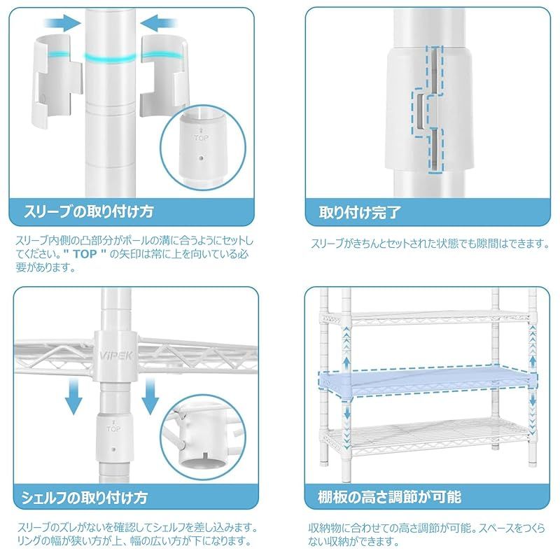 ワードローブ ハンガーラック 大容量 洋服ラック 頑丈 棚板高さ調節 衣類収納 省スペース コート掛け ホワイト 幅193×奥行40×高さ192cm