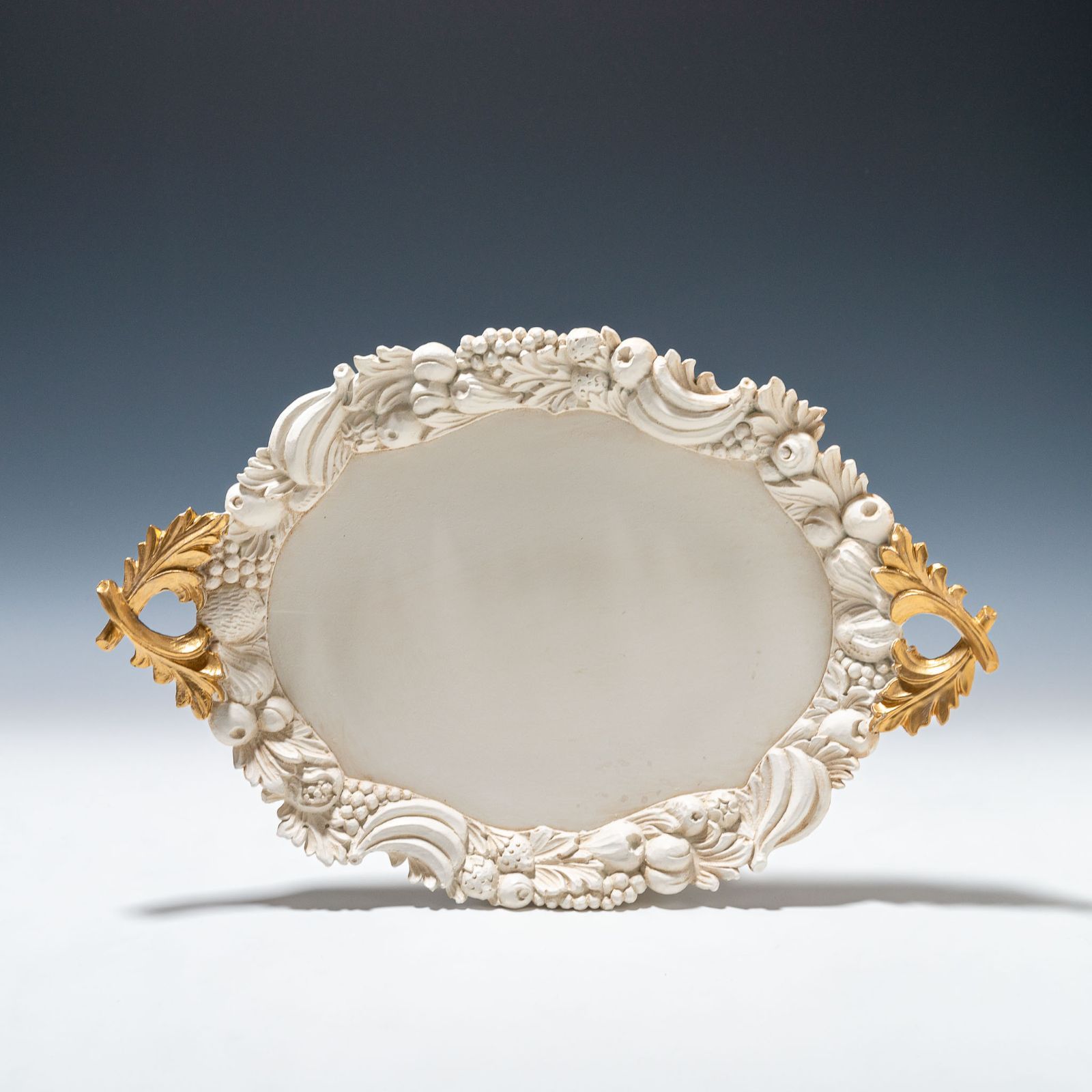 イタリア製 フィレンツェ 樹脂・レジン製 フルーツモチーフ 持ち手付きトレー アイボリー Sサイズ