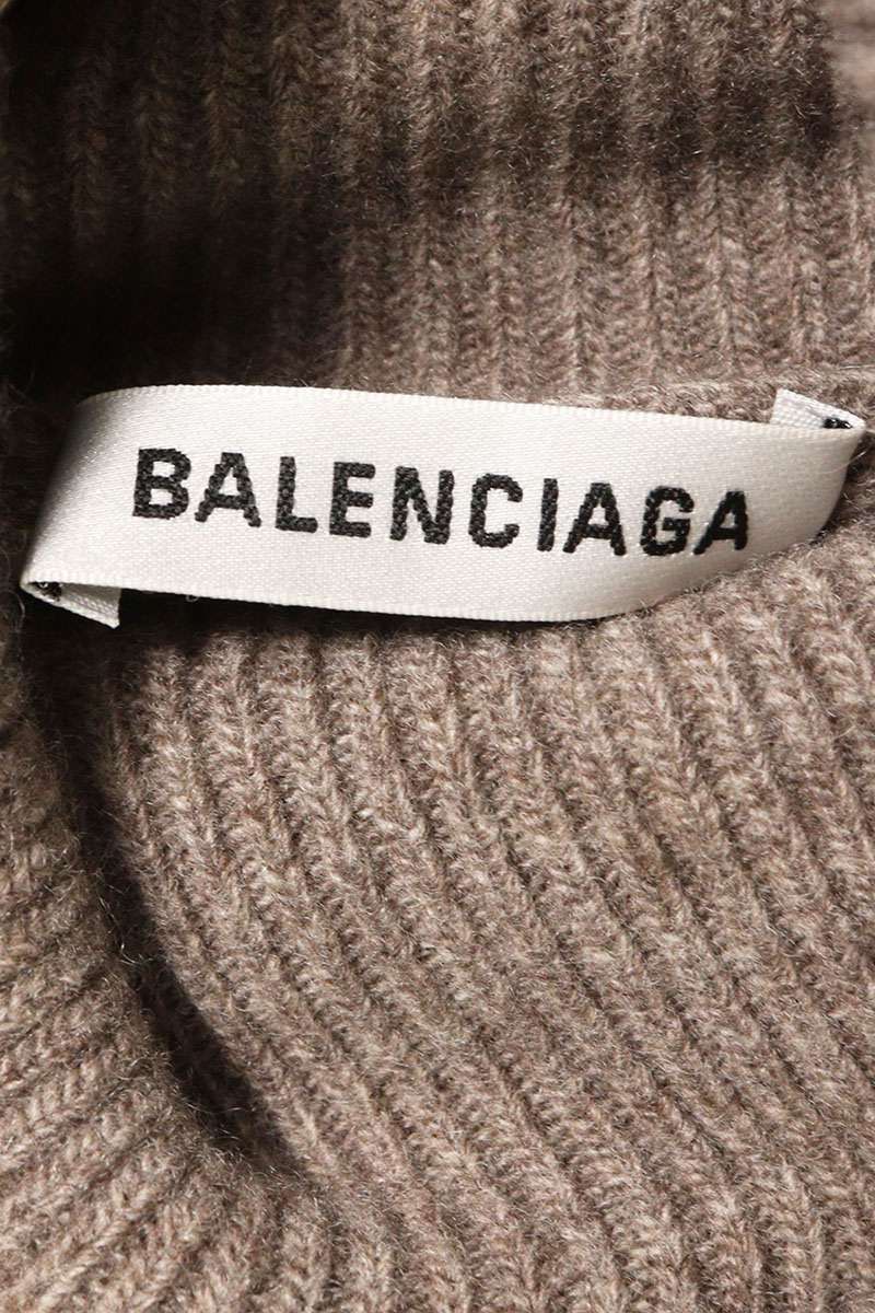 BALENCIAGA カシミヤ混 タートルネックセーター グレー S ロゴ org.jpg