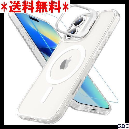 iPhone 16 ケース アイフォン16 ケース BESINPO ガラスフィルム付き・MagSafe対応・スタンド機能 縦横両対応 半透明 ストラップホール iphone16 ケース 黄ばみなし 指紋防止 いphone16 ケース 米軍 ンチ 
