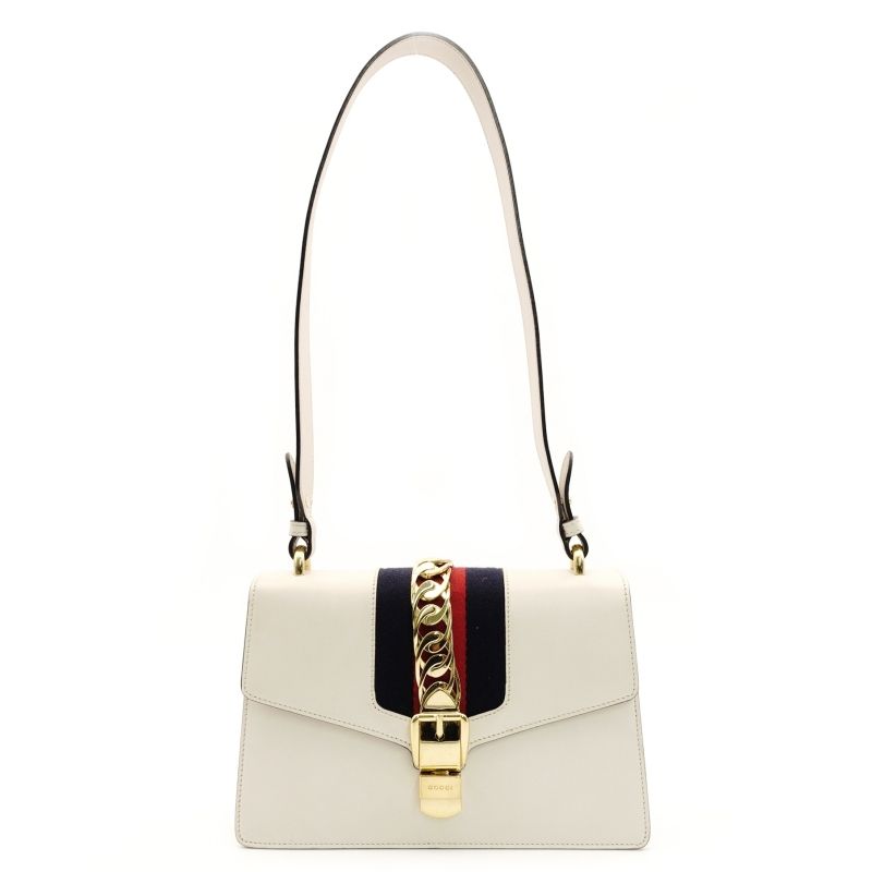 グッチ GUCCI シルヴィ ショルダーバッグ シェリーライン ホワイト レザー 白 クロスボディ ゴールド金具 7-8-764